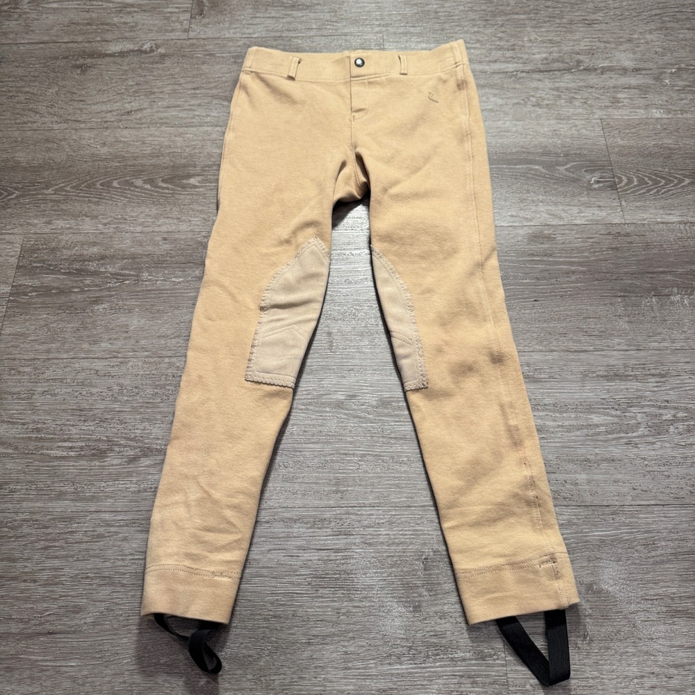 Horze Equestrian Breeches Girls XL 14/16 Tan Cotton Knee‎ Patch Riding Jodhpurs